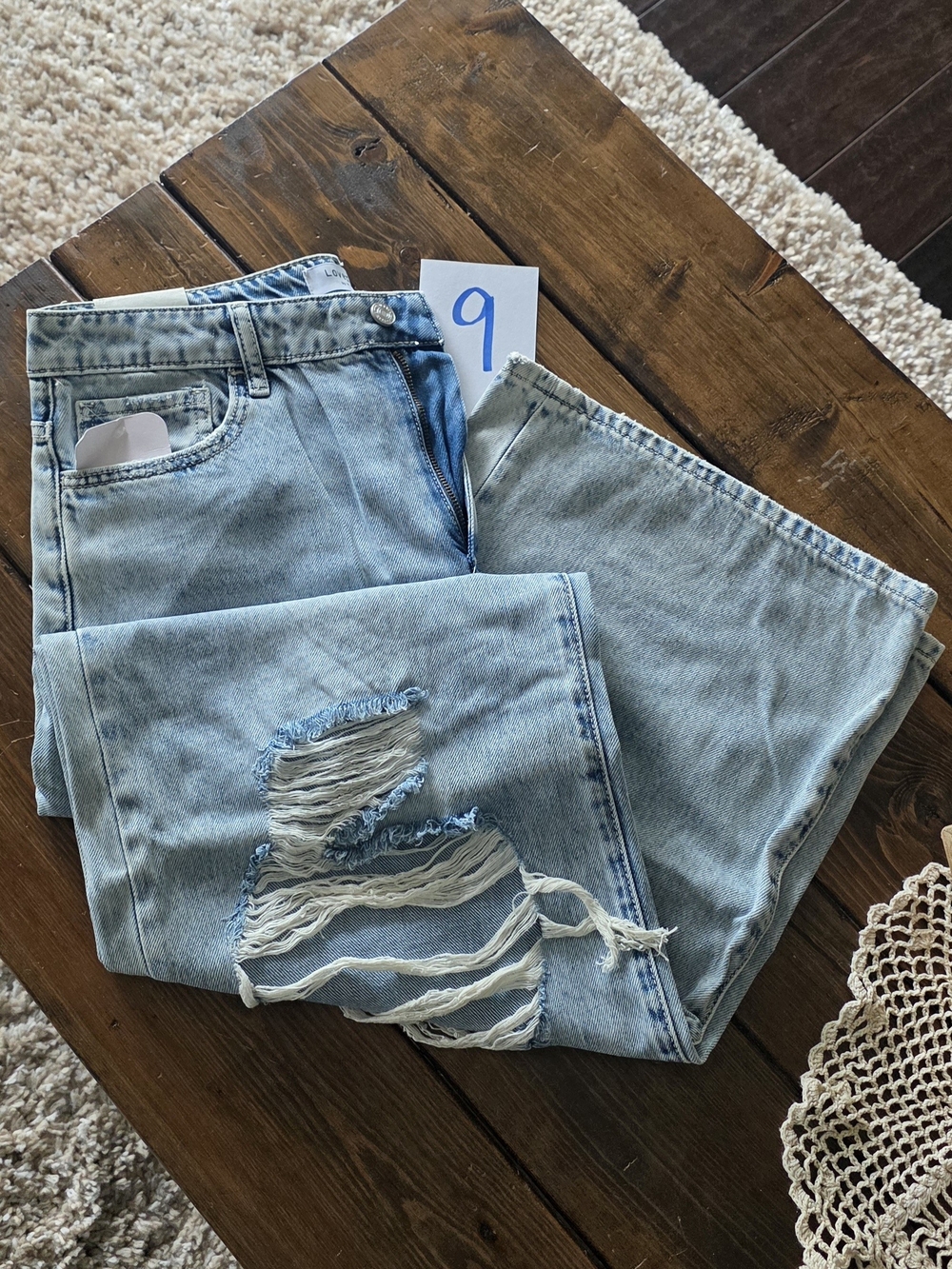 Light Wash Distressed Women's Wide Leg Jeans